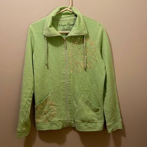 Onque Casuals Full Zip Beaded Long Sleeved Sweater Size Small